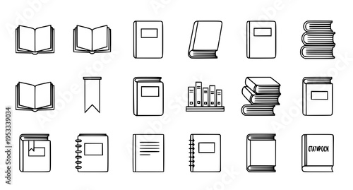A collection of eighteen hand drawn doodle style book and literature themed vector icon designs Vector