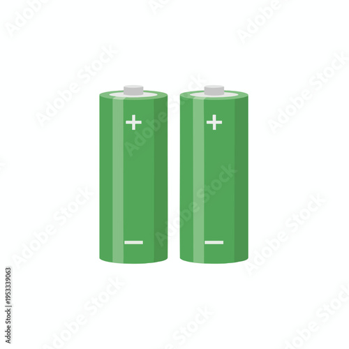 Two green AA batteries with positive and negative terminals shown