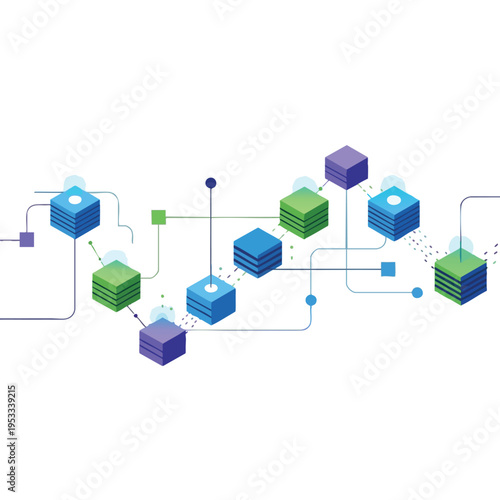 Abstract geometric network of stacked blocks with connections