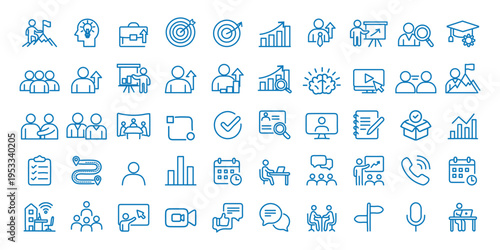 Business teamwork and management line icon set, project planning, human resources, work group, partnership, meeting, success, simple vector illustration on transparent background. Employee paid leave