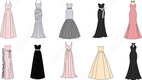 Here is the SEO-optimized metadata for your elegant evening gown illustration set.