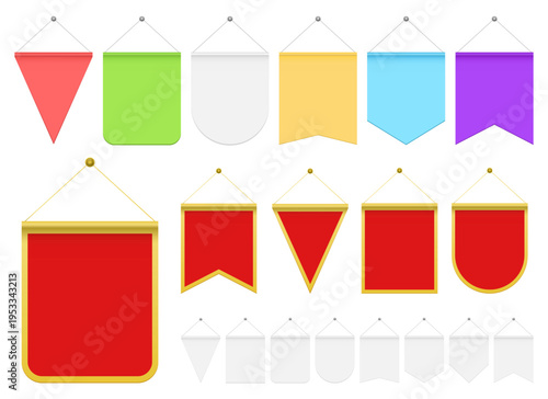 Collection of Pennant Banners: Vibrant colors and various geometric shapes