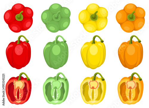 Vibrant Bell Peppers: A Colorful Display of Fresh Vegetables in Various Forms.