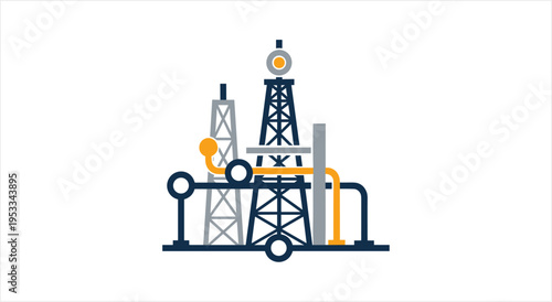Industrial oil and gas drilling rig illustration.