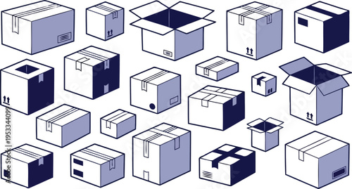 Blue isometric package case assortment for web interface layout