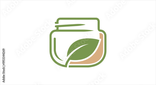 Minimalist Glass Jar with Green Leaf Logo Design.
