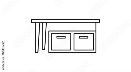 Minimalist Line Art Illustration of a Modern Wooden Desk with Drawers.