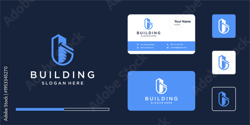 Real Estate Construction Logo Design with Business Card Mockup
