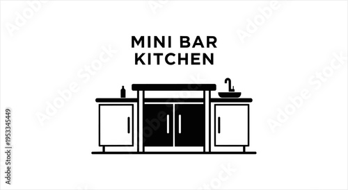 Minimalist Mini Bar Kitchen Illustration with Sink and Cabinets.