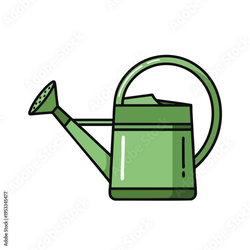Green watering can with a handle, spout, and sprinkler head