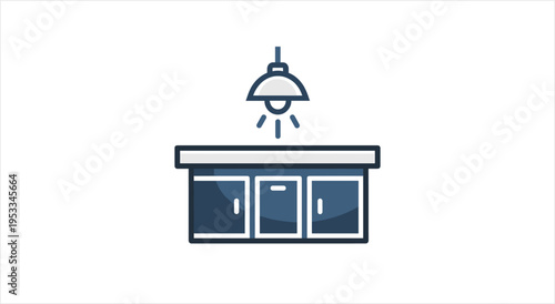 Modern Kitchen Counter with Overhead Light Fixture Icon.