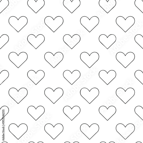 A white background with a repeating pattern of outlined black hearts