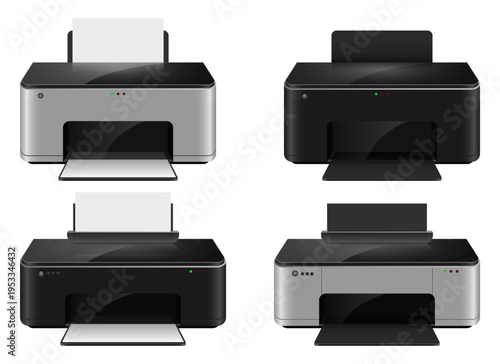 Selection of black and silver ink-jet printers for printing documents.