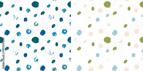 Abstract pattern of colorful irregularly shaped brushstroke dots on white