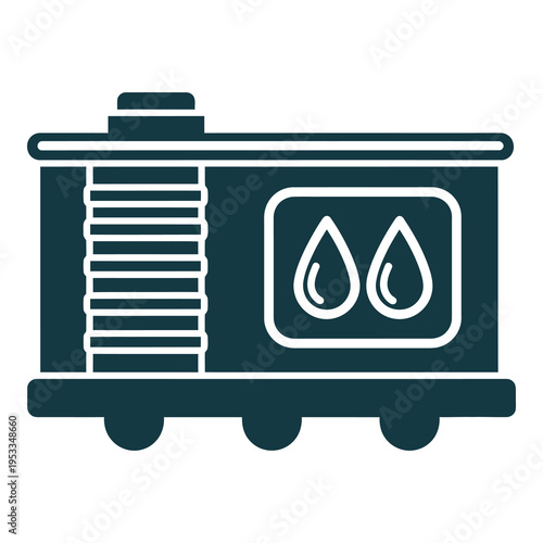 Oil barrel on train car with droplet icons on side  industrial transportation icon