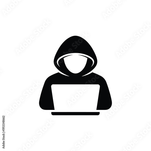 Silhouette of a hooded figure using a laptop representing anonymity