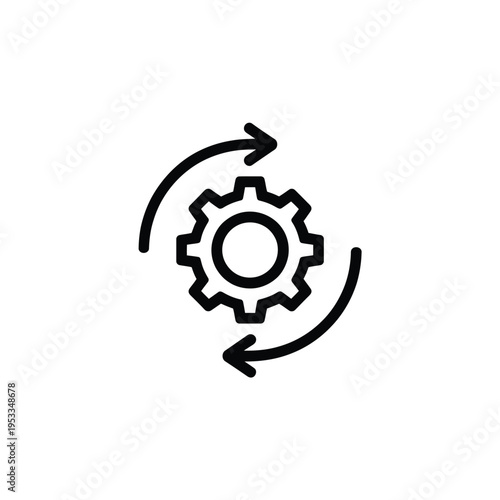 Black outline of a gear with two circular arrows indicating rotation