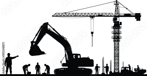 Warehouse workers operating forklifts and moving cargo boxes in storage distribution center cad drawing flat vector illustration for logistics silhouettes