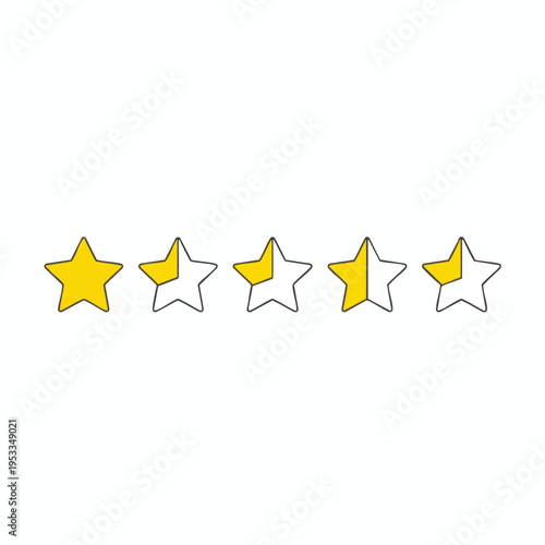 Five stars, one full, one quarter, one half, one quarter, and empty. Stars