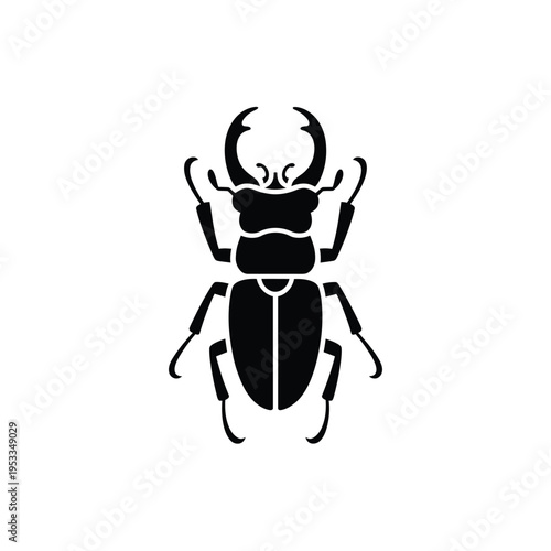 A stark black silhouette of a stag beetle displaying its prominent mandibles