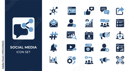 Flat design social media icon set with colorful vector symbols for digital marketing and networking