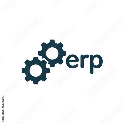 Three dark blue gears with the letters erp beside them