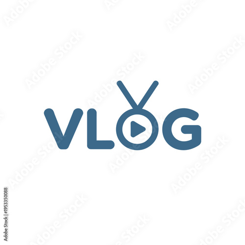 A blue vlog icon featuring a play button integrated within the lettering