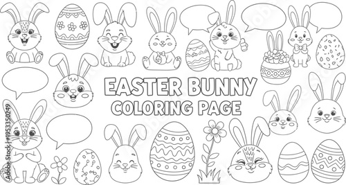 Easter bunny and eggs coloring page for kids with fun easter activities
