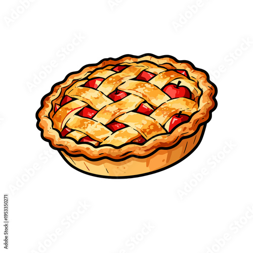 [Vector EPS]Delicious and neatly lattice - topped apple pie for dessert