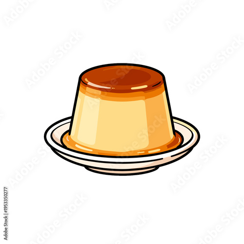 [Vector EPS]Delicious and smooth caramel custard pudding on a plate