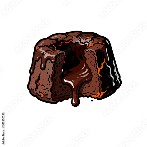 [Vector EPS]Decadent chocolate lava cake with oozing filling inside