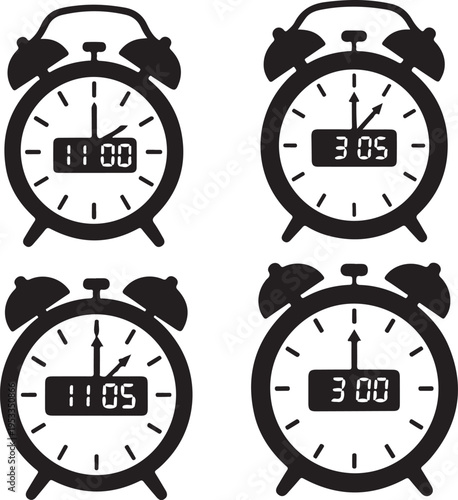 Set of 4 alarm clock icons vector isolated on Transparent Background