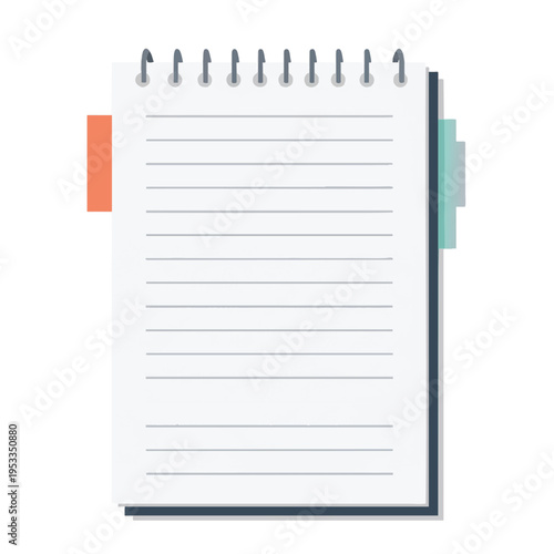 A blank lined notebook with orange and teal tabs, bound with silver spirals
