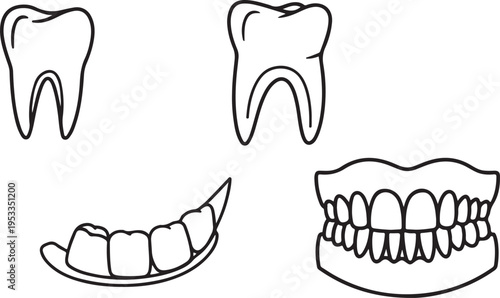 Set of 4 dental teeth icons vector isolated on Transparent Background