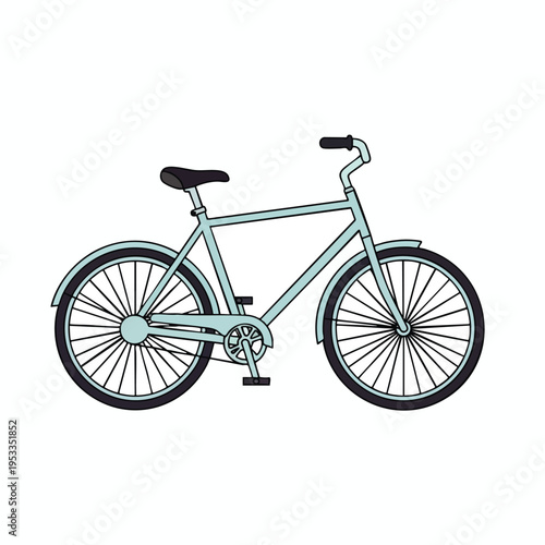 A simple, light blue bicycle with black wheels, seat, and handlebars