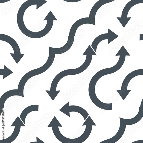 Repeating dark gray arrows form a dynamic, interlocking pattern against a white background