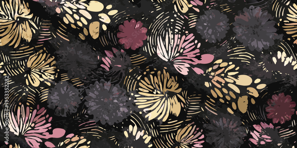 Naklejka premium Abstract floral pattern featuring bold colors and textured brushstrokes