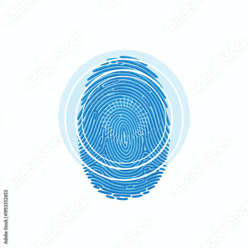 Stylized blue fingerprint inside concentric light blue rings against a white background