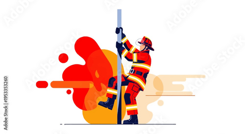 Firefighter climbing a ladder fast.