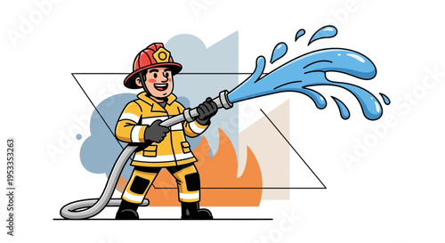 Firefighter spraying water from hose.