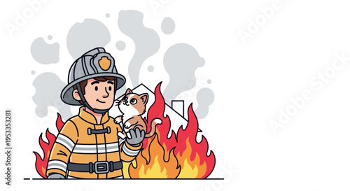 Firefighter Rescuing a Cat.