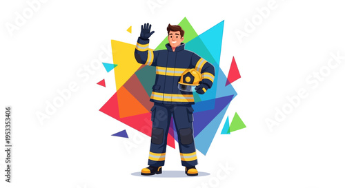 Firefighter in protective gear standing.