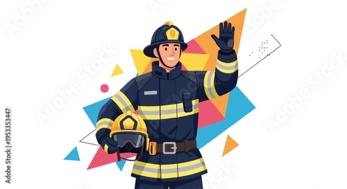 Firefighter in uniform holding helmet.