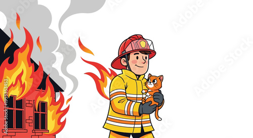 Firefighter holding a cat safely.