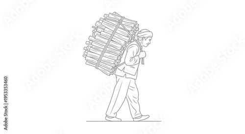 Man carrying large stack of books.