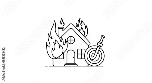 House on fire with dartboard target.