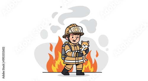 Firefighter Holding a Small Dog Safely.