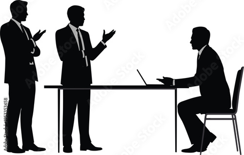 Business people silhouettes walking and standing in suits, professional corporate group, vector on white background