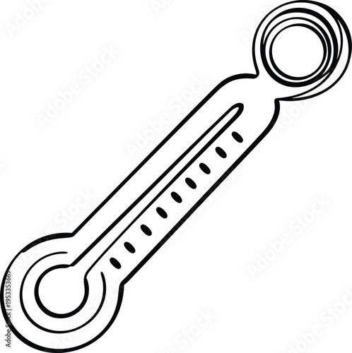 Vector line art illustration of a medical thermometer, fever measurement tool, healthcare equipment, body temperature check icon, and clinical instrument.