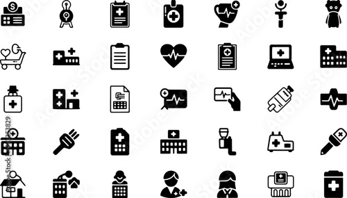Collection of Medical Icons in Black.